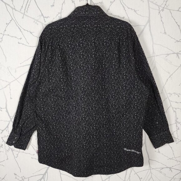 English Laundry Black Floral Leaves Print Button Front Shirt - Picture 2 of 5